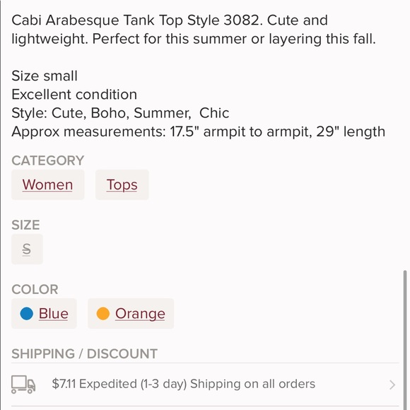Cabi Arabesque Boho Adjustable Strap Tank Sz Small - Picture 6 of 6